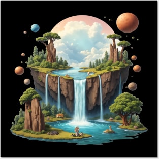 Floating Island Waterfall - Surreal Nature Fantasy Design Posters and Art